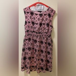EUC Sourpuss Pink Black Cat Novelty Dress XL